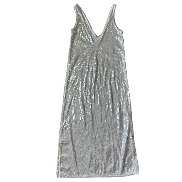 Zara Sleeveless V Neck Sequined Maxi Dress White Size XS - Picture 8 of 11